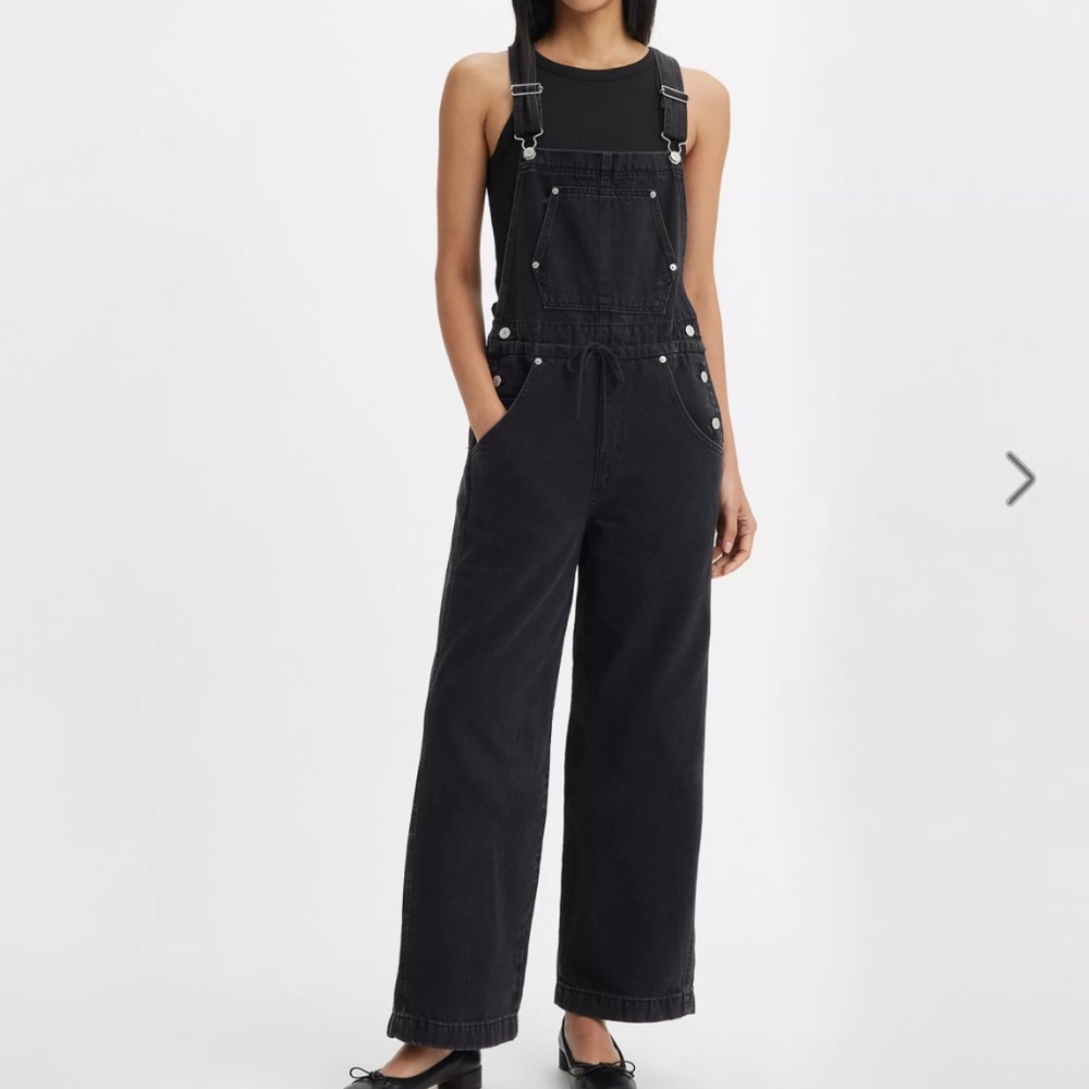 LEVI'S Apron Overalls Black Denim Straight Leg Loose Fit Cotton Size XS